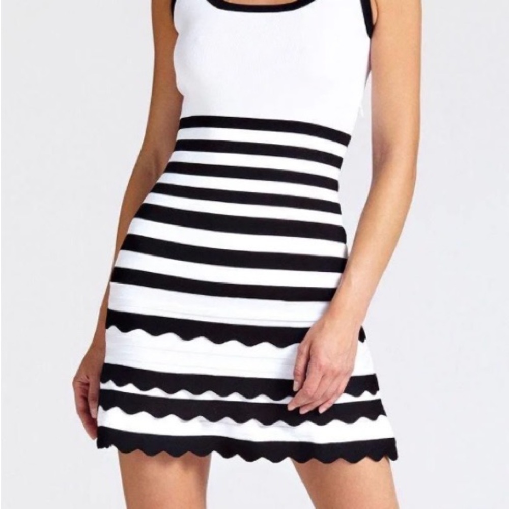 Guess Black and White Striped Sleeveless Mini Dress